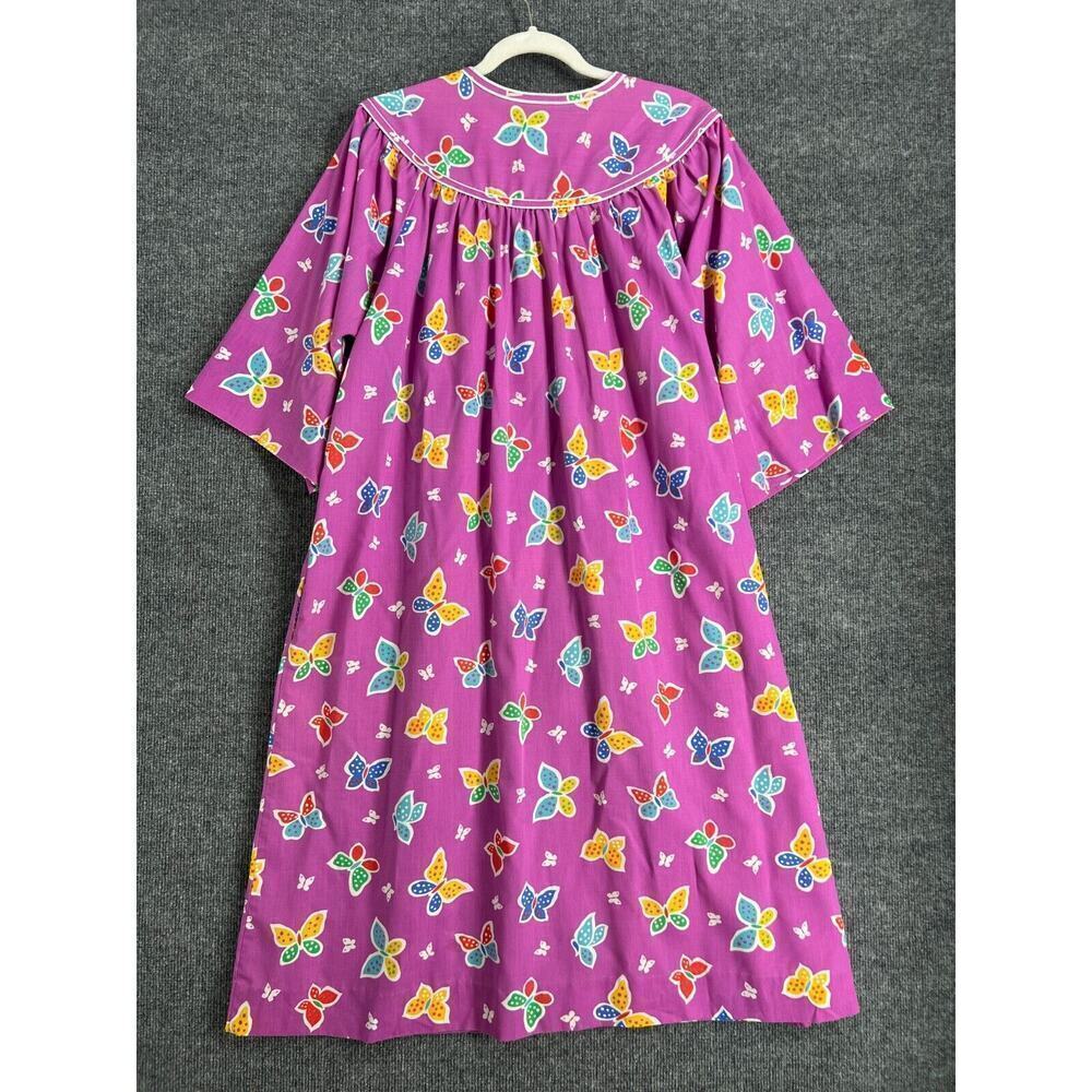 Vintage Sabrina Mervyns Womens House Dress MuuMuu Size 14 Purple Butterfly Print - Picture 4 of 11